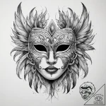 Tattoo sketch feathered mask, ink illustratio… – tattoo sketch (№1757750746_0, 13.09.2025 08:05) — tattoovalue.net