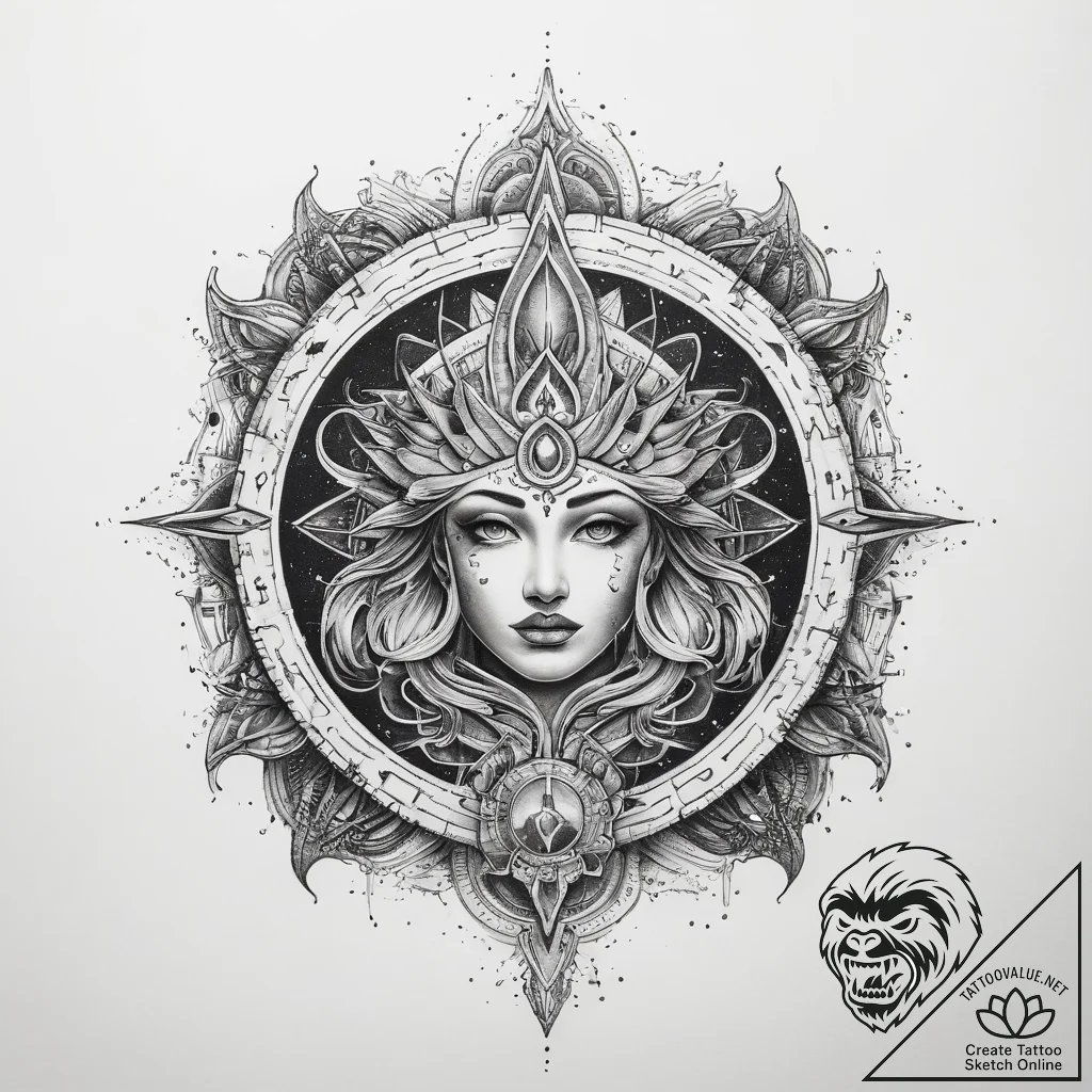 Tattoo sketch cosmic fount - tattoo sketch (№1757750950_0, 13.09.2025 08:09) — tattoovalue.net