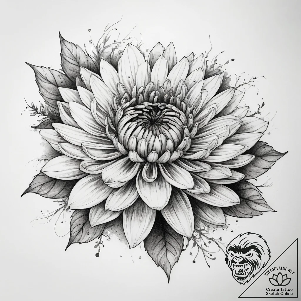 Tattoo sketch chrysanthemum flower - tattoo sketch (№1757751343_0, 13.09.2025 08:15) — tattoovalue.net