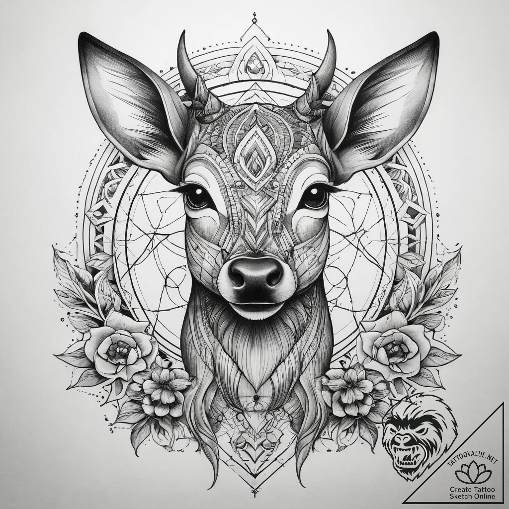 Tattoo sketch graceful fawn tattoo, ink illus... - tattoo sketch (№1757752705_0, 13.09.2025 08:38) — tattoovalue.net