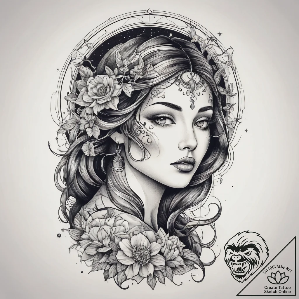 Tattoo sketch cosmic person, tattoo line art,... - tattoo sketch (№1757754493_0, 13.09.2025 09:08) — tattoovalue.net