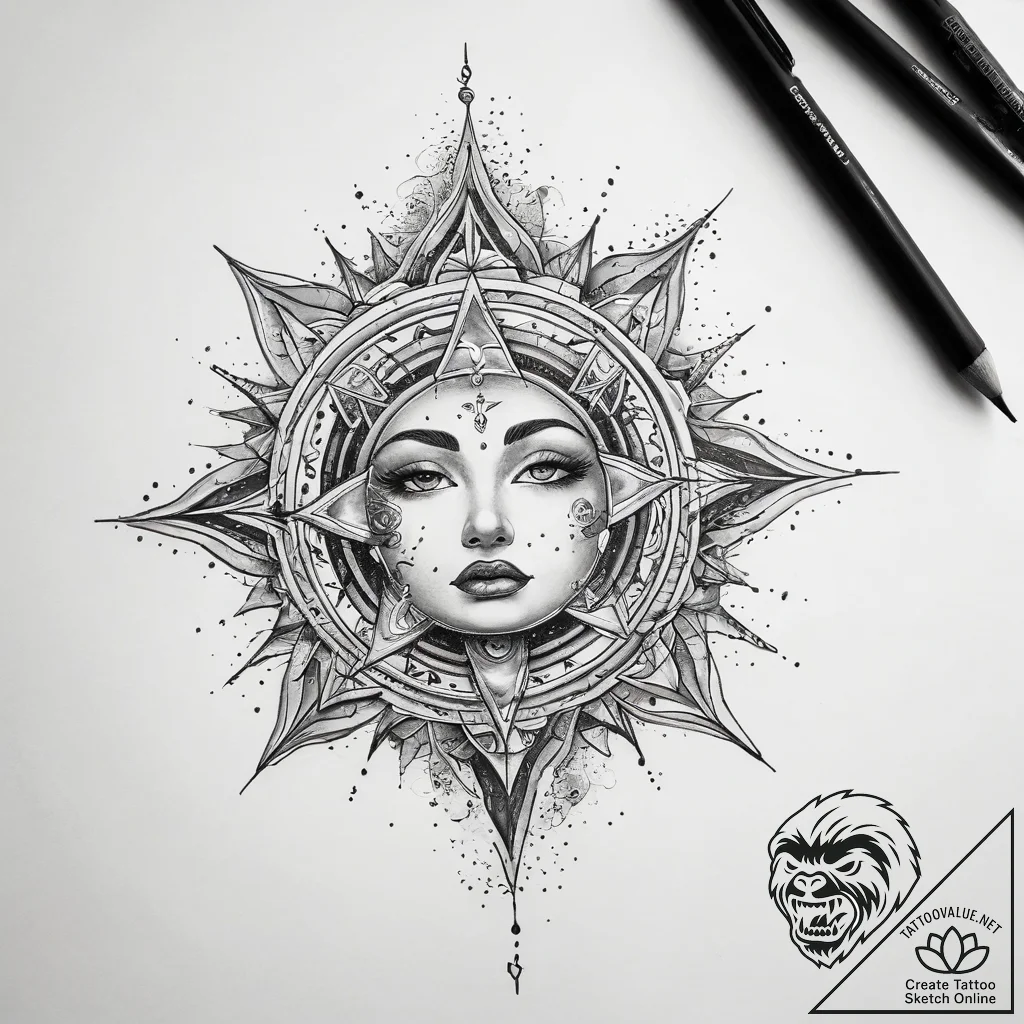 Tattoo sketch cosmic scene - tattoo sketch (№1757754883_0, 13.09.2025 09:14) — tattoovalue.net