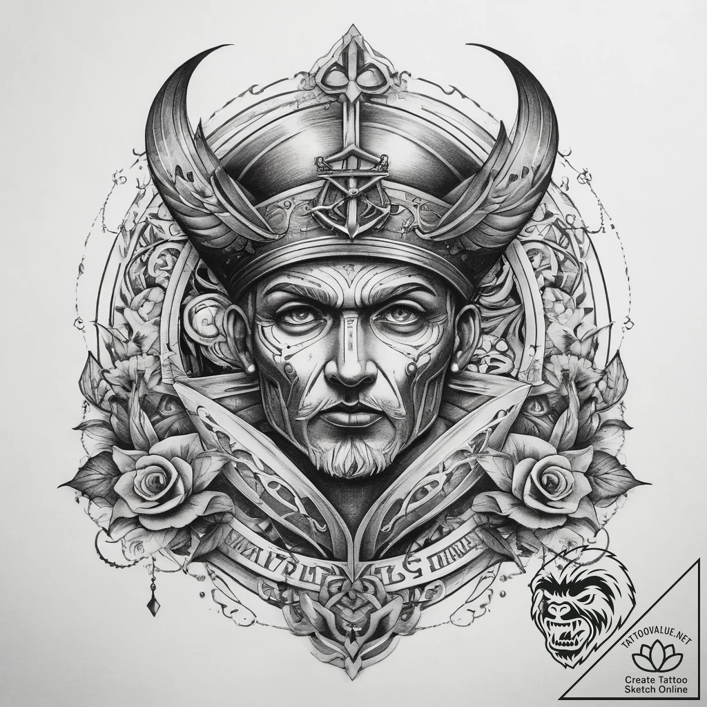 Tattoo sketch holy might, concept art for tat... - tattoo sketch (№1757756056_0, 13.09.2025 09:34) — tattoovalue.net