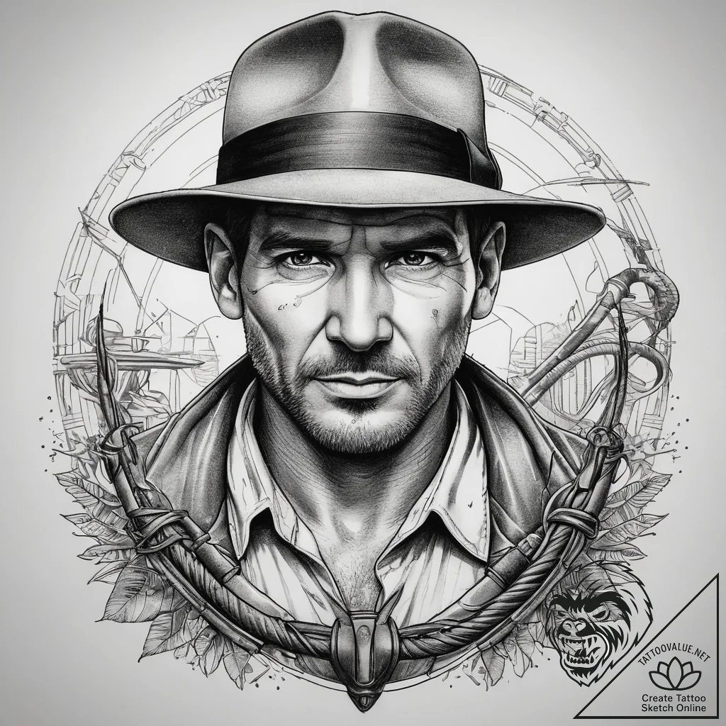 Tattoo sketch indiana jones hat and whip, art... - tattoo sketch (№1757756636_0, 13.09.2025 09:43) — tattoovalue.net