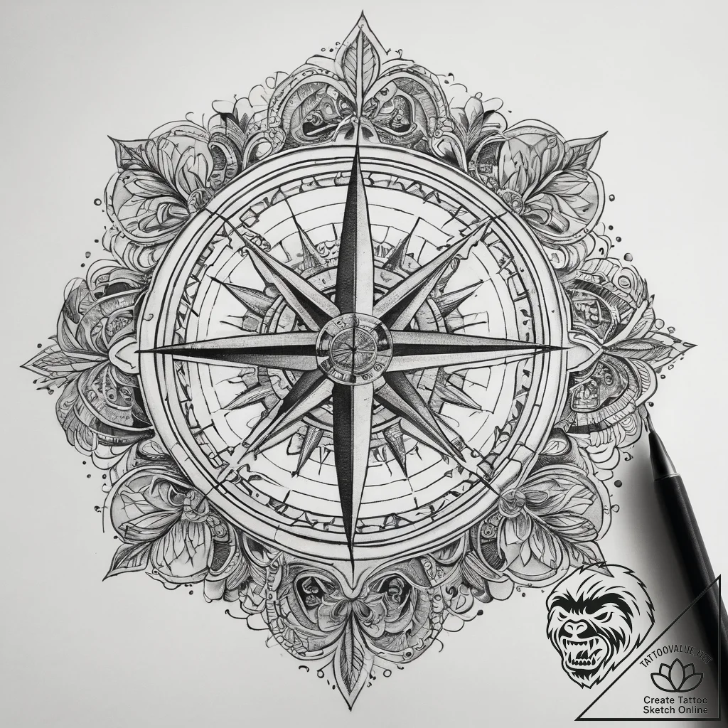 Tattoo sketch compass needle, artistic tattoo... - tattoo sketch (№1757759994_0, 13.09.2025 10:39) — tattoovalue.net