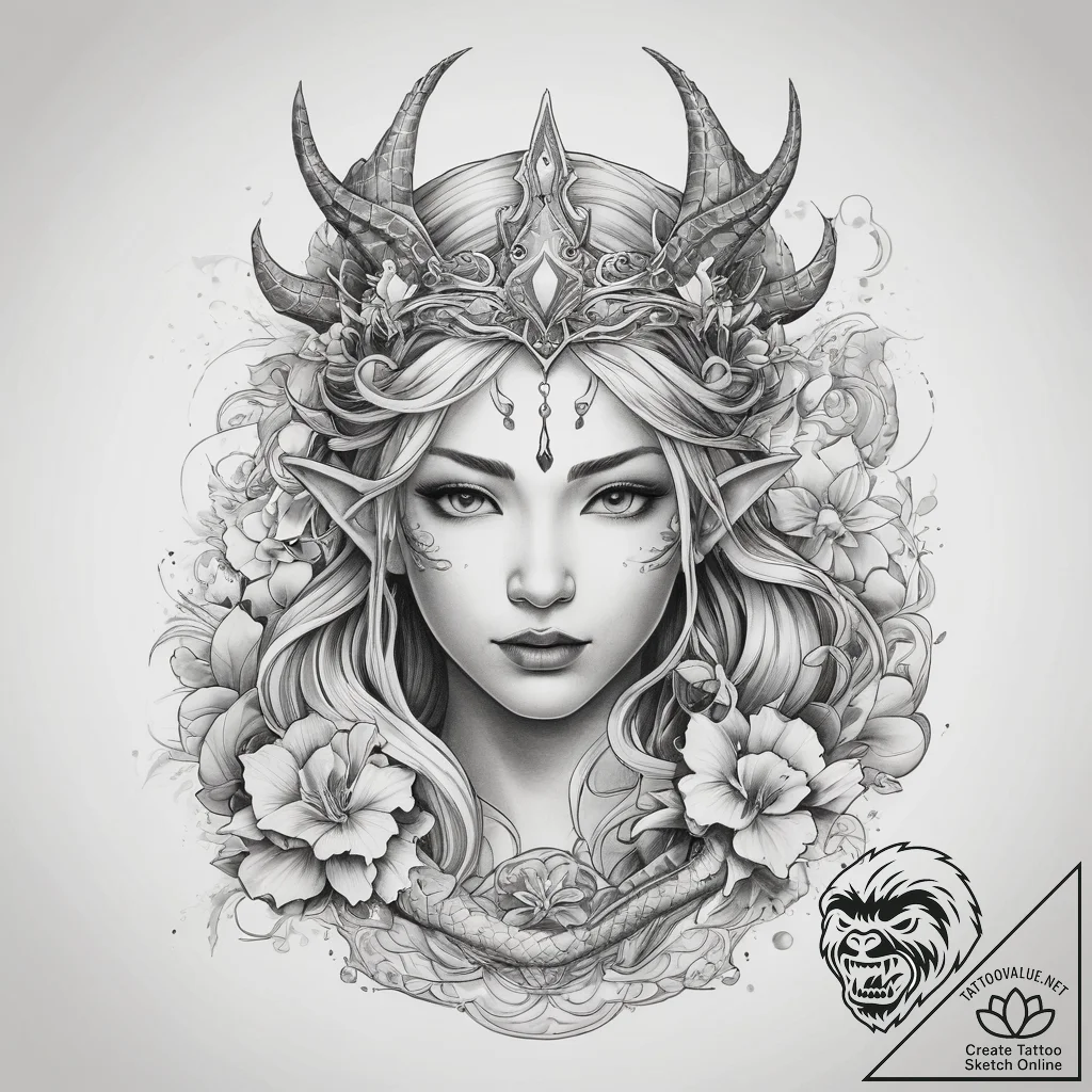 Tattoo sketch elven queen crown, tattoo sketc... - tattoo sketch (№1757761363_0, 13.09.2025 11:02) — tattoovalue.net