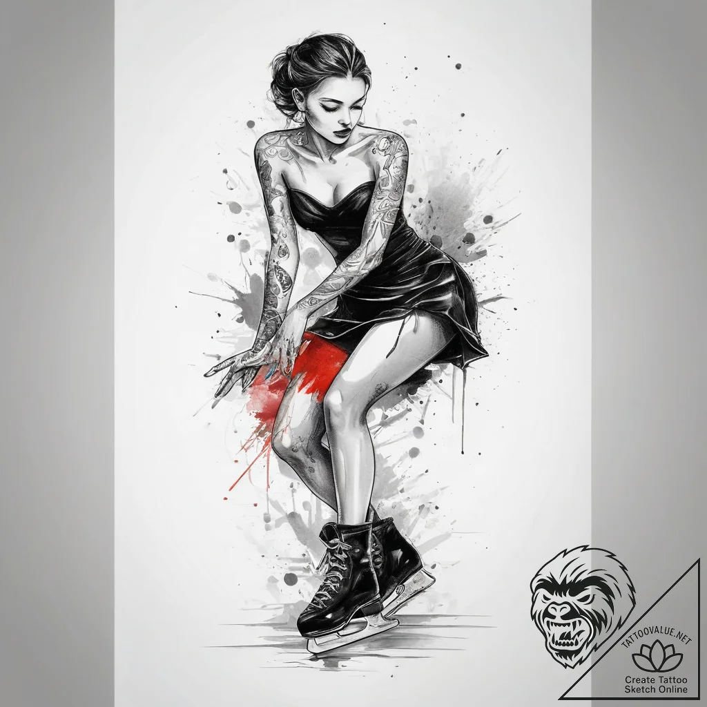 Tattoo sketch figure skating person on ice, i... - tattoo sketch (№1757761968_0, 13.09.2025 11:12) — tattoovalue.net