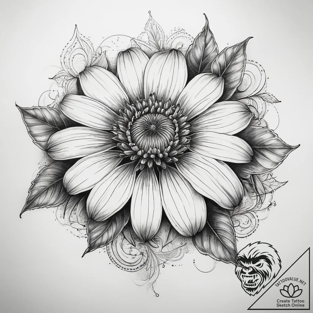 Tattoo sketch coneflower, tattoo drawing outl... - tattoo sketch (№1757763405_0, 13.09.2025 11:36) — tattoovalue.net