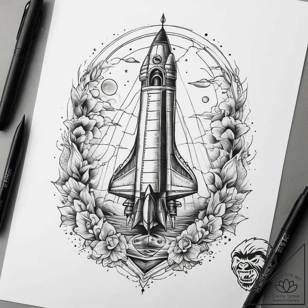 Tattoo sketch space ship, artistic tattoo ske... - tattoo sketch (№1757764578_0, 13.09.2025 11:56) — tattoovalue.net