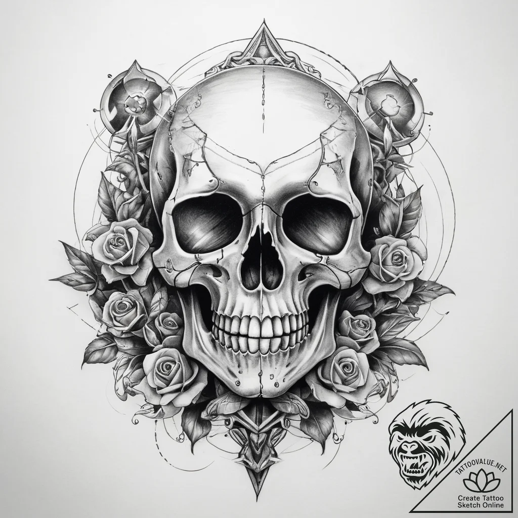 Tattoo sketch skull with an hourglass - tattoo sketch (№1757766588_0, 13.09.2025 12:29) — tattoovalue.net