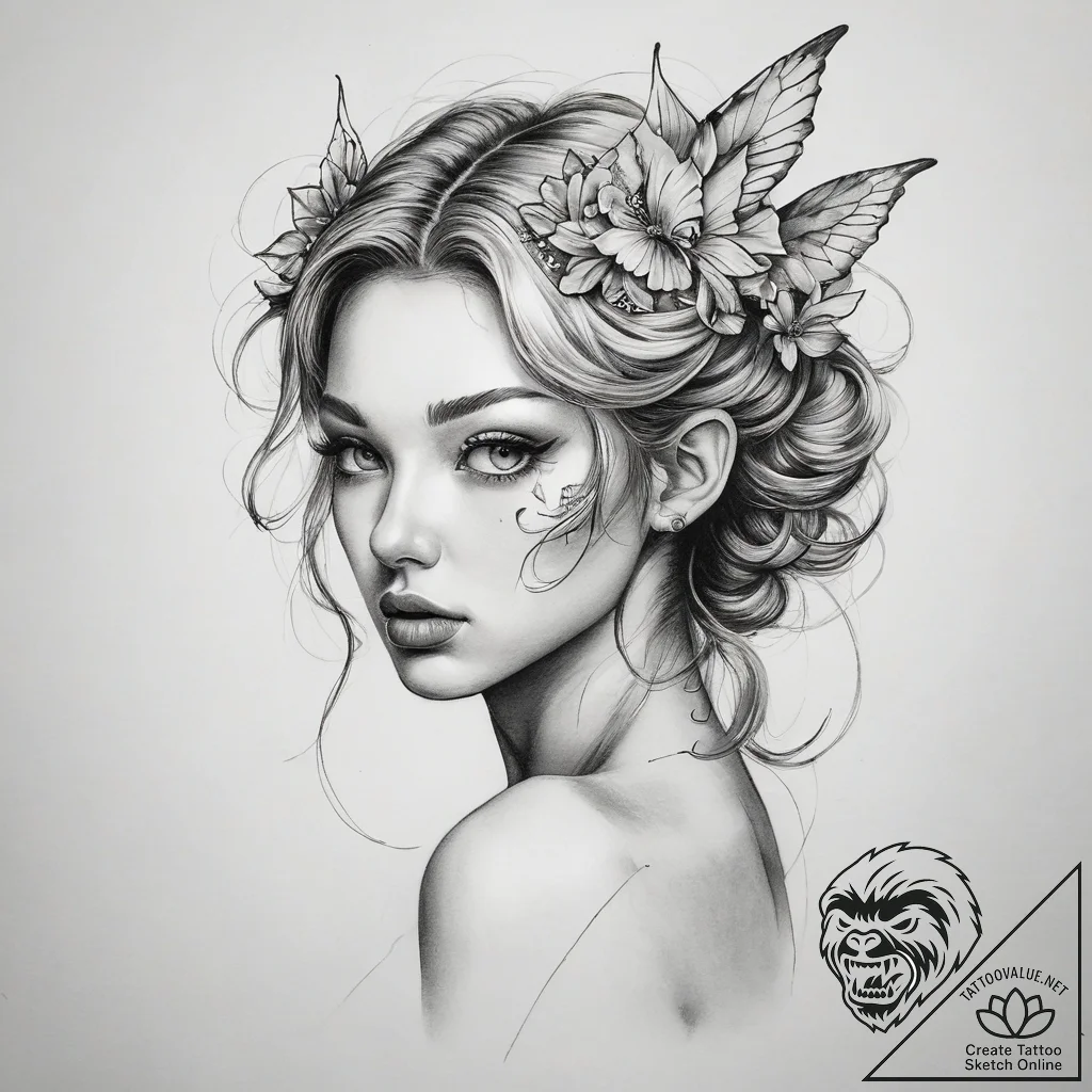 Tattoo sketch nymph tattoo - tattoo sketch (№1757766983_0, 13.09.2025 12:36) — tattoovalue.net