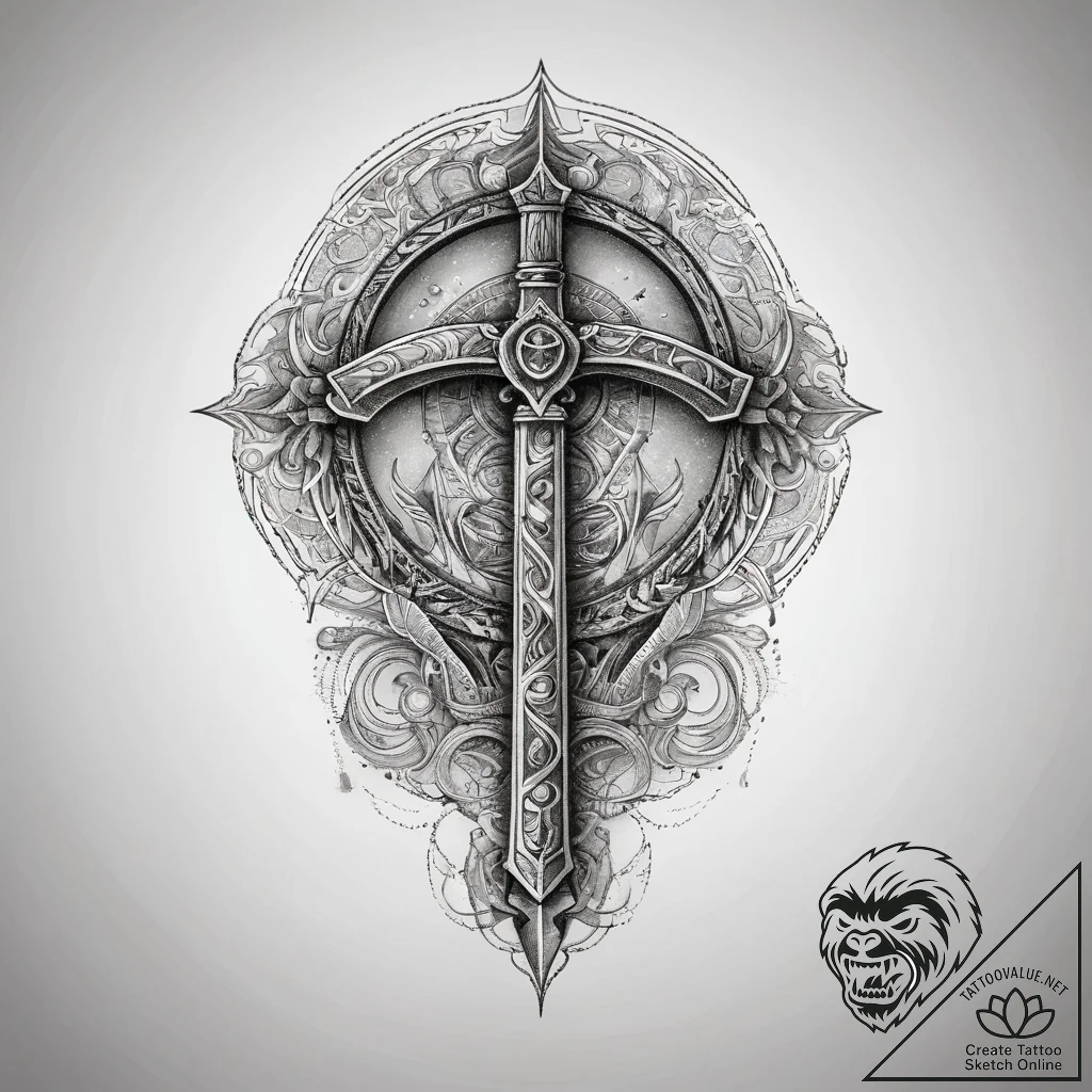 Tattoo sketch jera rune with a scythe, ink il... - tattoo sketch (№1757767179_0, 13.09.2025 12:39) — tattoovalue.net