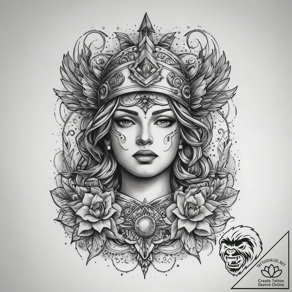 Tattoo sketch divine representation, ink illu... - tattoo sketch (№1757767778_0, 13.09.2025 12:49) — tattoovalue.net