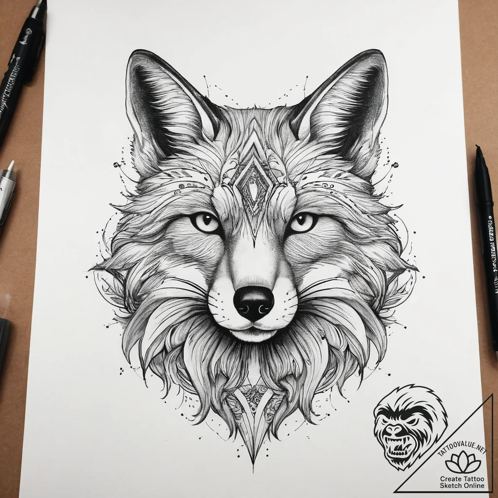 Tattoo sketch fox tattoo, tattoo flash sheet... - tattoo sketch (№1757768179_0, 13.09.2025 12:56) — tattoovalue.net