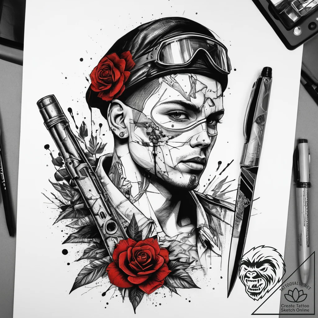 Tattoo sketch soldier with a scissors, tattoo... - tattoo sketch (№1757771503_0, 13.09.2025 13:51) — tattoovalue.net