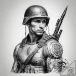 Tattoo sketch soldier with a pen – tattoo sketch (№1757772472_0, 13.09.2025 14:07) — tattoovalue.net