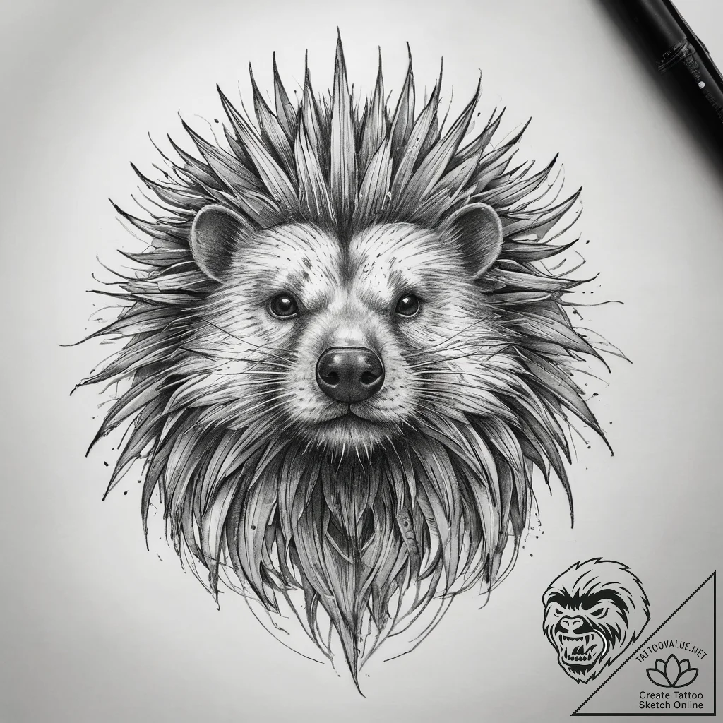 Tattoo sketch porcupine, tattoo line art, on... - tattoo sketch (№1757773057_0, 13.09.2025 14:17) — tattoovalue.net