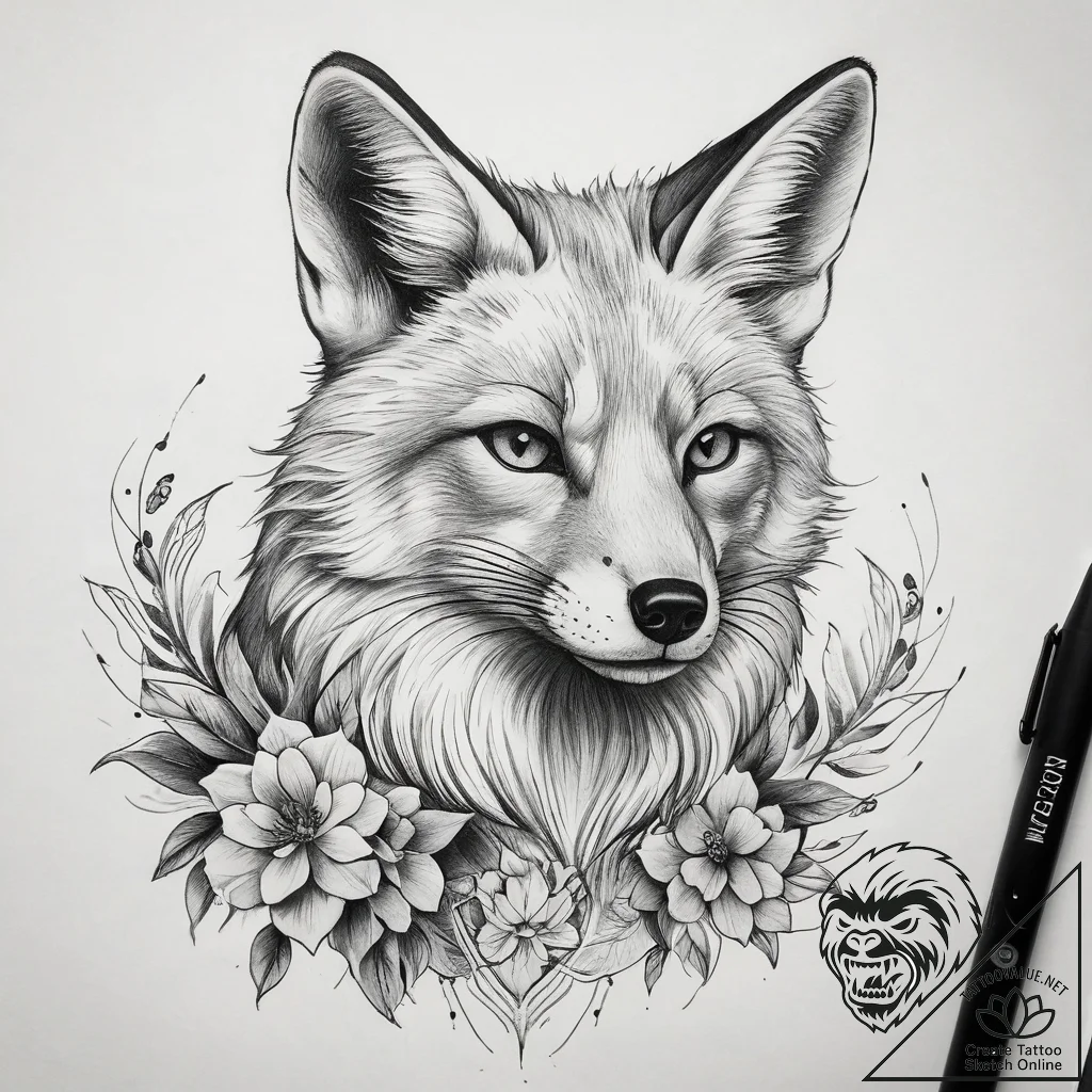 Tattoo sketch elegant fox, tattoo drawing out... - tattoo sketch (№1757773252_0, 13.09.2025 14:20) — tattoovalue.net