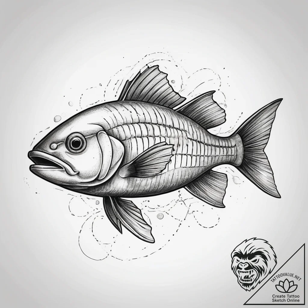 Tattoo sketch bonefish, tattoo line art, on a... - tattoo sketch (№1757773846_0, 13.09.2025 14:30) — tattoovalue.net