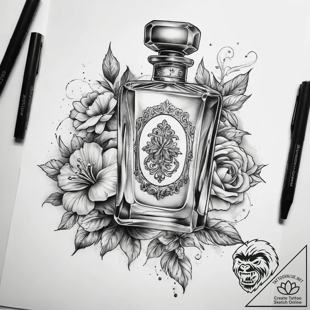 Tattoo sketch perfume tattoo - tattoo sketch (№1757776208_0, 13.09.2025 15:10) — tattoovalue.net