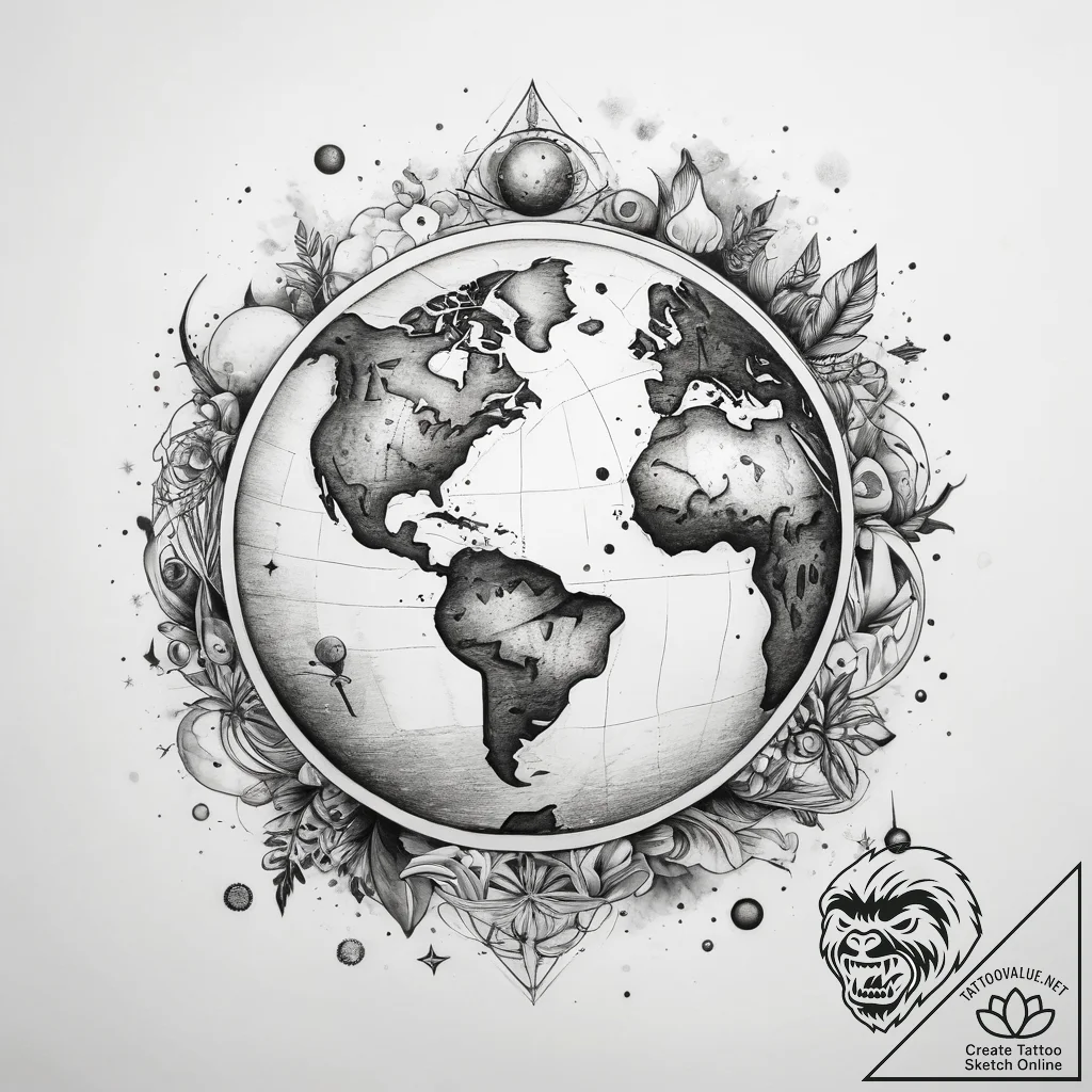 Tattoo sketch cosmic earth - tattoo sketch (№1757778566_0, 13.09.2025 15:49) — tattoovalue.net