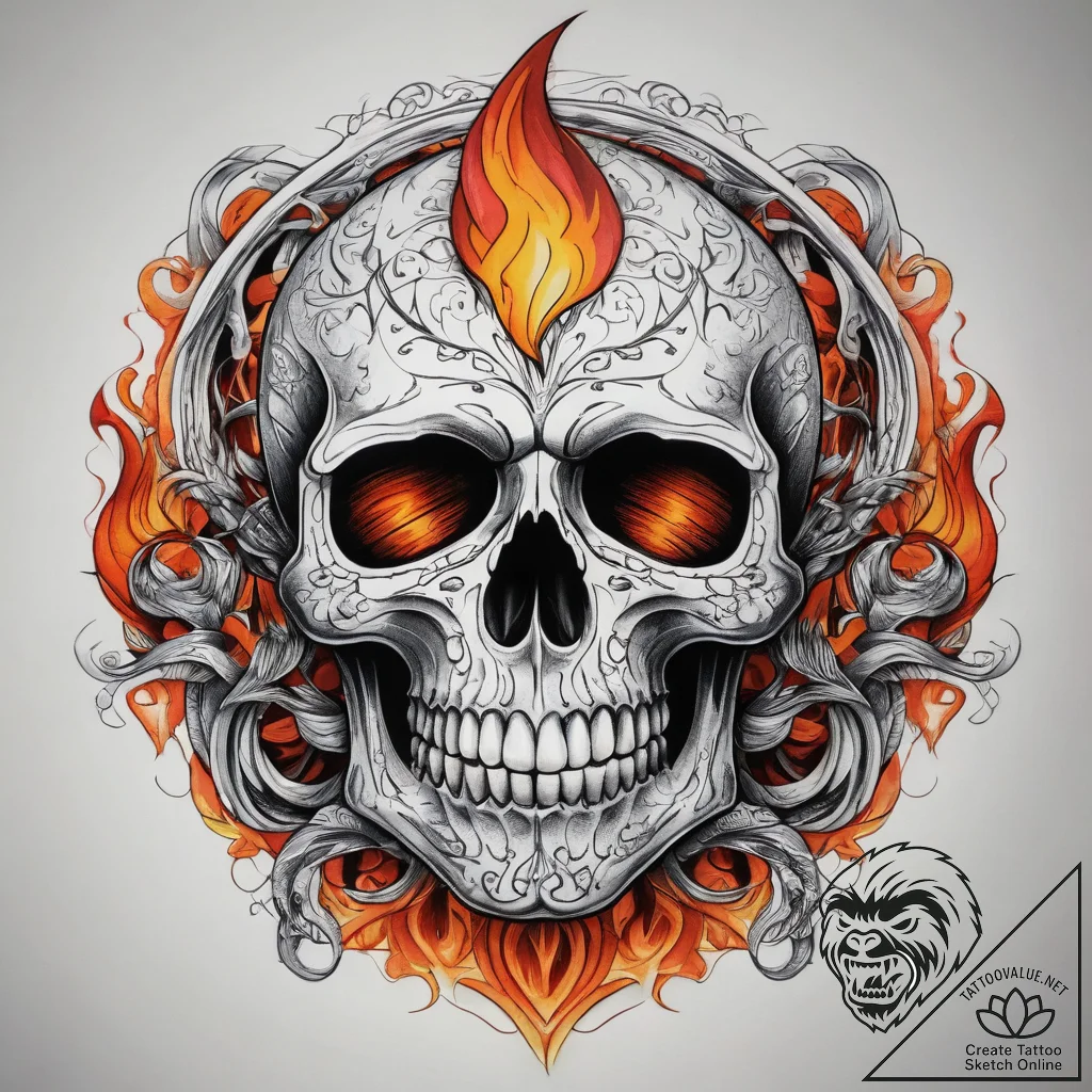 Tattoo sketch узор в виде черепа с огнем, con... - tattoo sketch (№1757778966_0, 13.09.2025 15:56) — tattoovalue.net