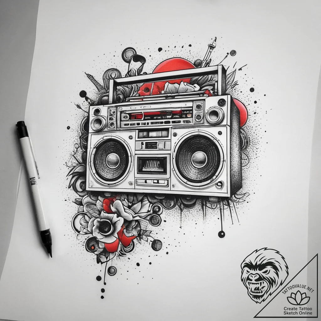 Tattoo sketch hip-hop boombox, artistic tatto... - tattoo sketch (№1757780944_0, 13.09.2025 16:29) — tattoovalue.net