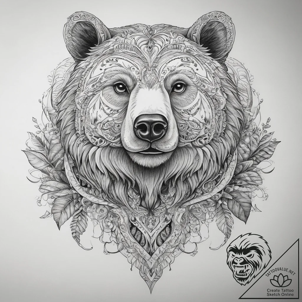 Tattoo sketch узор в виде медведя в лесу, art... - tattoo sketch (№1757781532_0, 13.09.2025 16:38) — tattoovalue.net