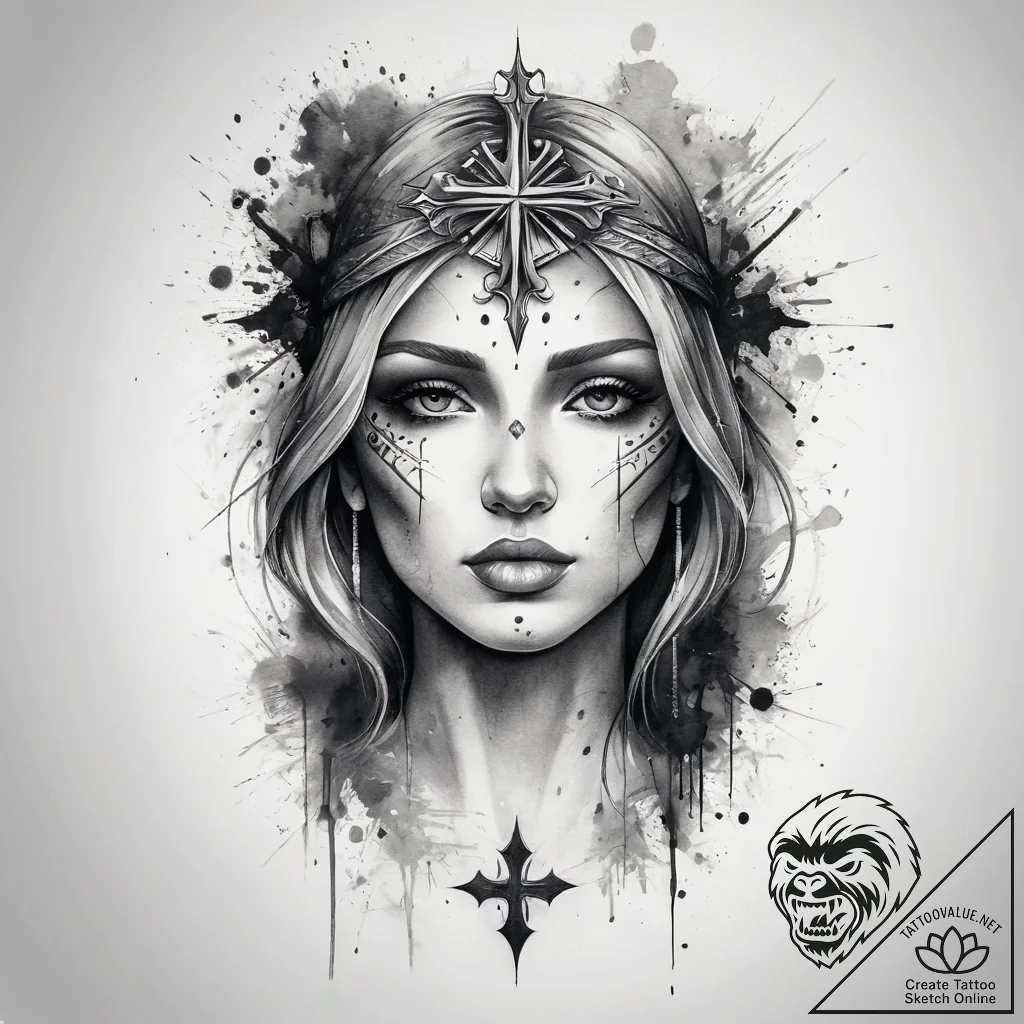 Tattoo sketch divine figure, artistic tattoo... - tattoo sketch (№1757784691_0, 13.09.2025 17:31) — tattoovalue.net