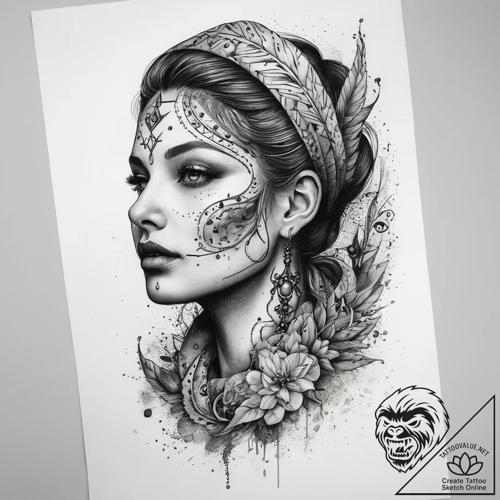 Tattoo sketch mystical servant, concept art f... - tattoo sketch (№1757785675_0, 13.09.2025 17:47) — tattoovalue.net