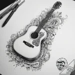 Tattoo sketch music acoustic guitar with musi… – tattoo sketch (№1757787462_0, 13.09.2025 18:17) — tattoovalue.net