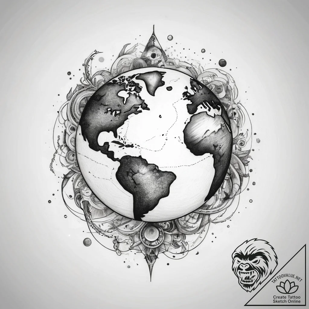 Tattoo sketch cosmic earth - tattoo sketch (№1757788444_0, 13.09.2025 18:34) — tattoovalue.net