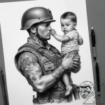 Tattoo sketch soldier and a child, artistic t… – tattoo sketch (№1757789225_0, 13.09.2025 18:47) — tattoovalue.net