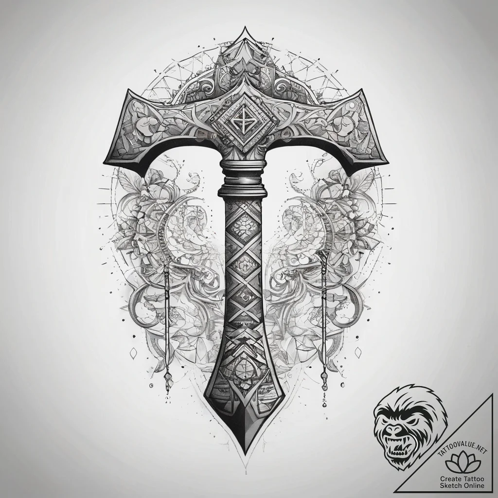 Tattoo sketch узор в виде топора, ink illustr... - tattoo sketch (№1757790405_0, 13.09.2025 19:06) — tattoovalue.net
