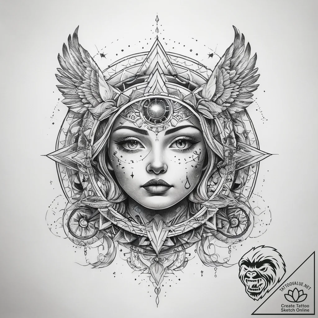 Tattoo sketch cosmic narrative - tattoo sketch (№1757791009_0, 13.09.2025 19:16) — tattoovalue.net