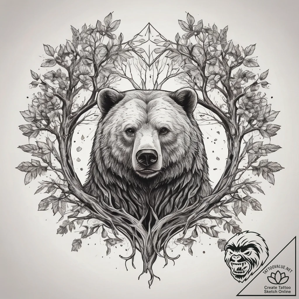 Tattoo sketch a bear with a tree, tattoo flas... - tattoo sketch (№1757792190_0, 13.09.2025 19:36) — tattoovalue.net