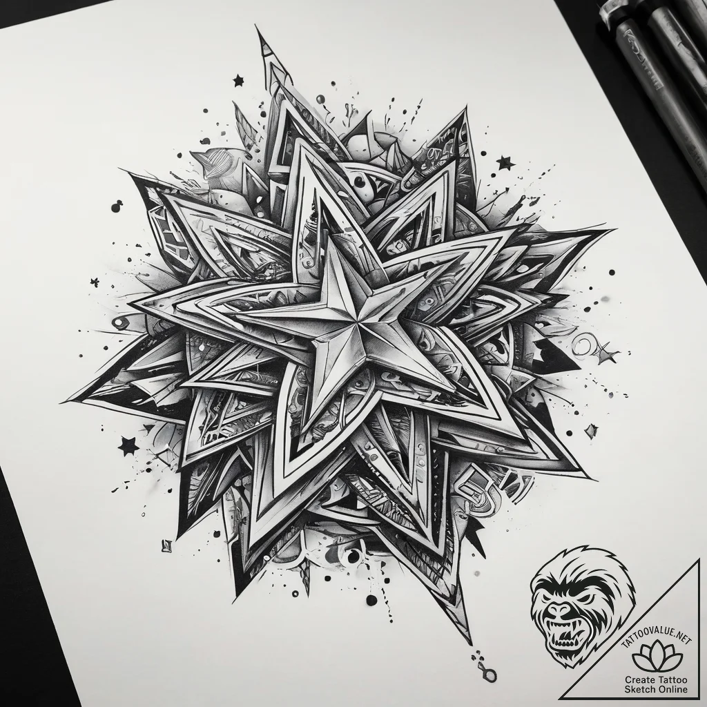 Tattoo sketch stars tattoo, concept art for t... - tattoo sketch (№1757792779_0, 13.09.2025 19:46) — tattoovalue.net