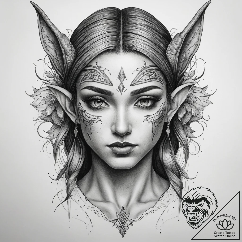 Tattoo sketch wood elf, tattoo sketch design,... - tattoo sketch (№1757793364_0, 13.09.2025 19:56) — tattoovalue.net