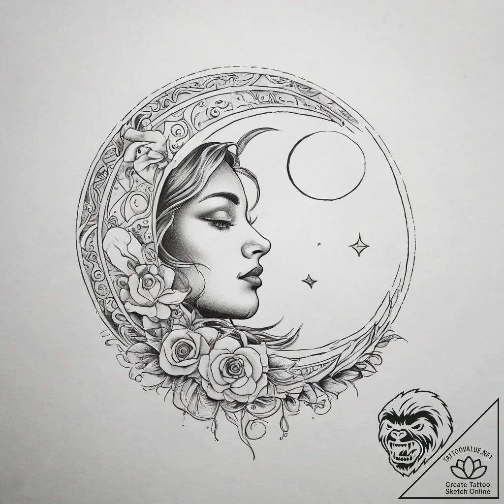 Tattoo sketch moon tattoo, tattoo drawing out... - tattoo sketch (№1757795318_0, 13.09.2025 20:28) — tattoovalue.net