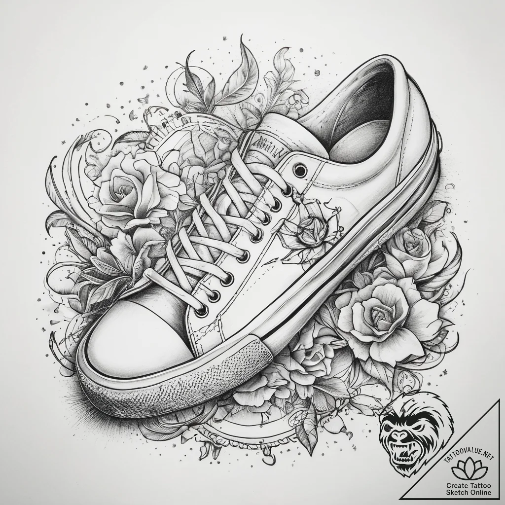 Tattoo sketch sneakers with a quote, tattoo l... - tattoo sketch (№1757796316_0, 13.09.2025 20:45) — tattoovalue.net