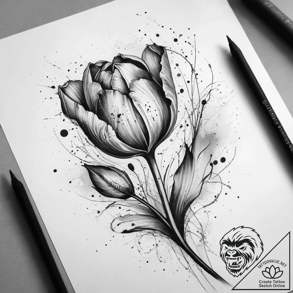 Tattoo sketch tulip with a quote, concept art... - tattoo sketch (№1757798123_0, 13.09.2025 21:15) — tattoovalue.net
