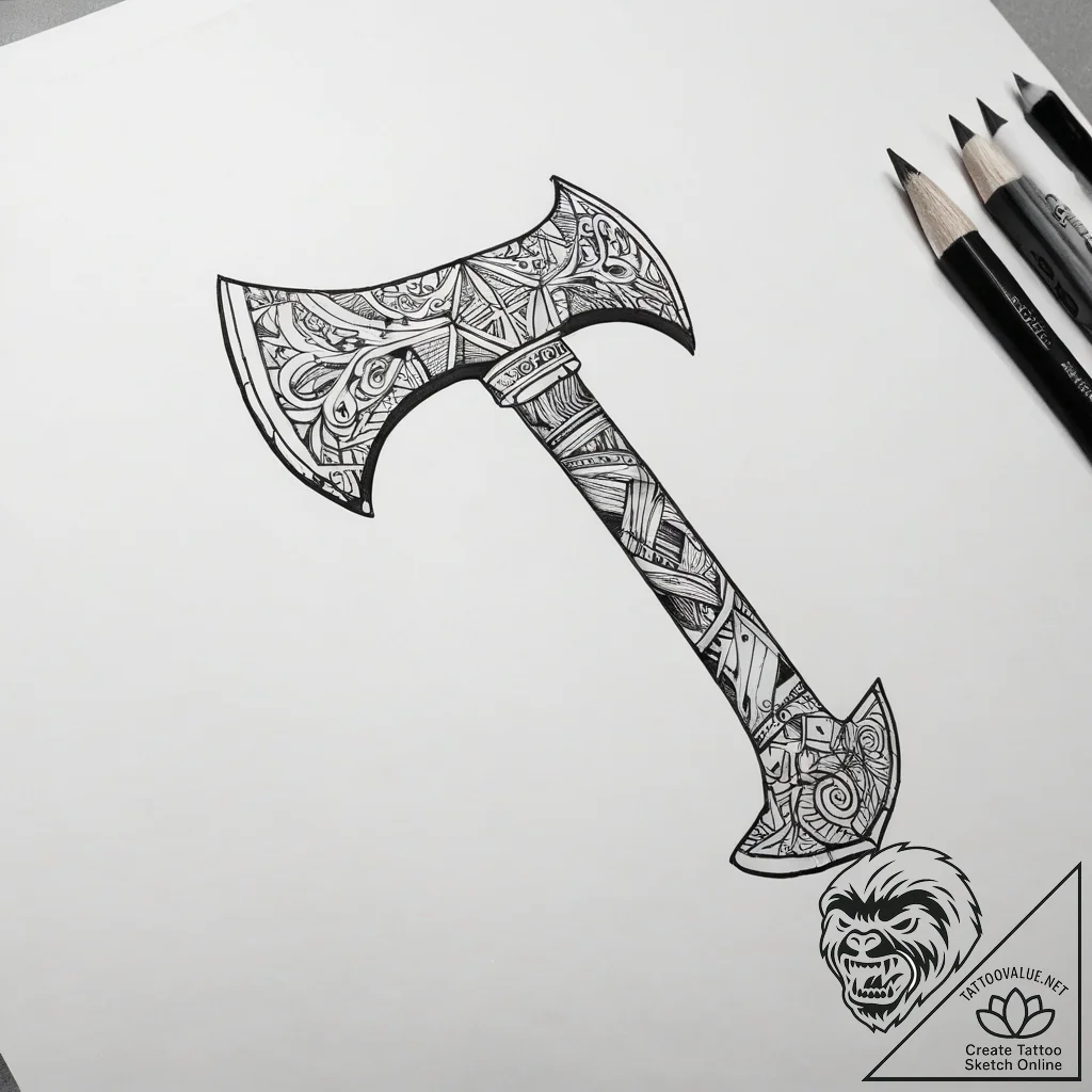Tattoo sketch топор, tattoo line art, minimal... - tattoo sketch (№1757799111_0, 13.09.2025 21:31) — tattoovalue.net