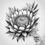 Tattoo sketch king protea, ink illustration f… – tattoo sketch (№1757799910_0, 13.09.2025 21:45) — tattoovalue.net