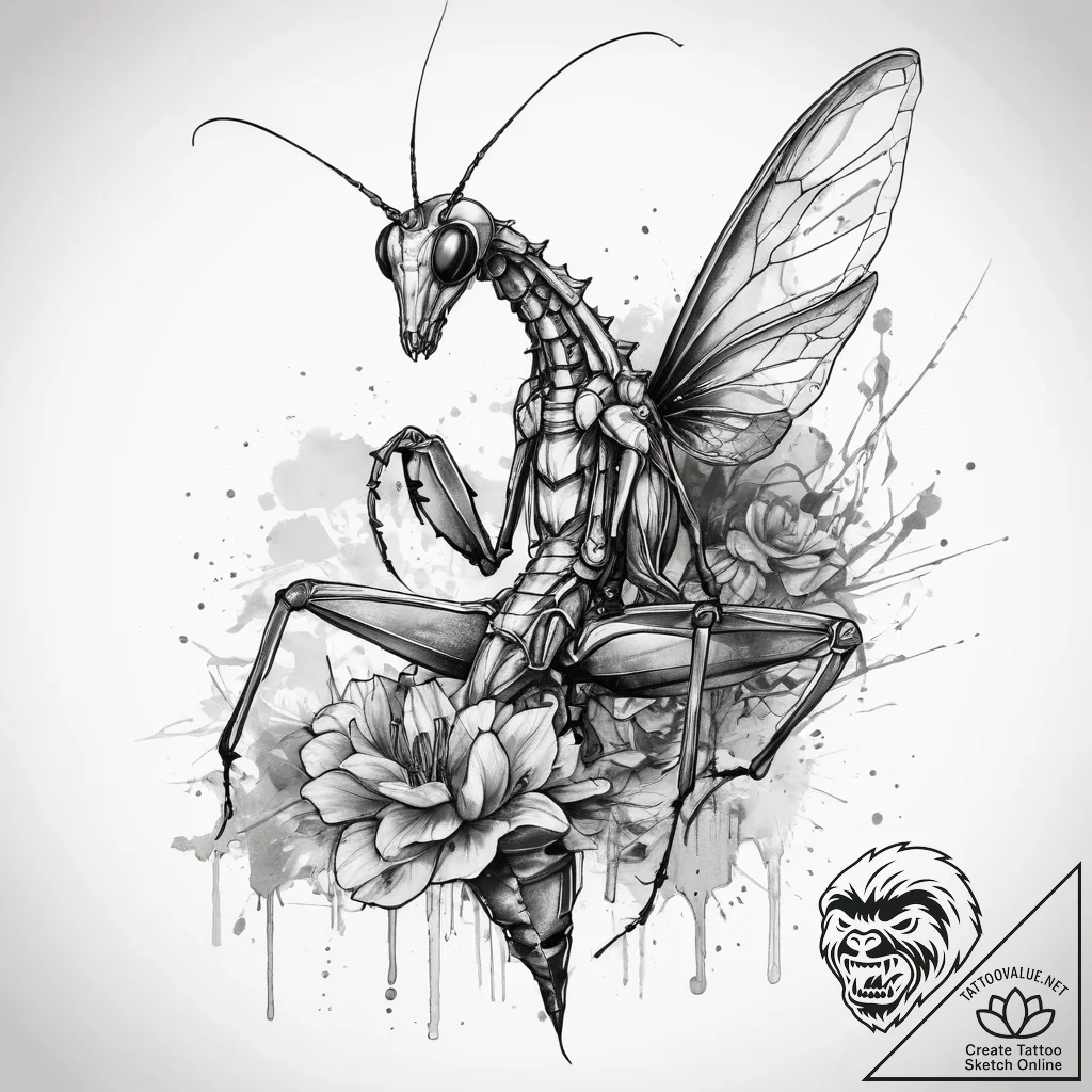 Tattoo sketch mantis, ink illustration for ta... - tattoo sketch (№1757800496_0, 13.09.2025 21:54) — tattoovalue.net