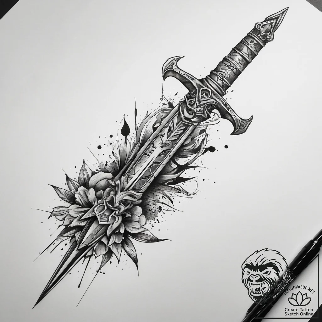 Tattoo sketch trash polka кинжал и шрифт, tat... - tattoo sketch (№1757801297_0, 13.09.2025 22:08) — tattoovalue.net