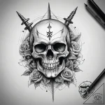 Tattoo sketch skull with a dagger, tattoo lin… – tattoo sketch (№1757802691_0, 13.09.2025 22:31) — tattoovalue.net