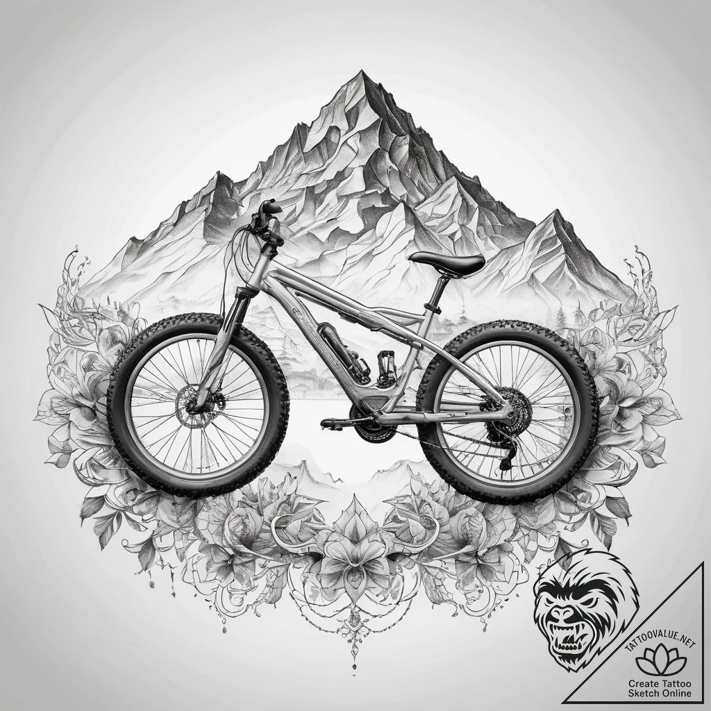 Tattoo sketch mountain biking bike with a mou... - tattoo sketch (№1757803287_0, 13.09.2025 22:41) — tattoovalue.net