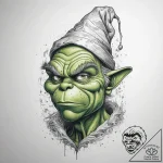 Tattoo sketch the grinch with a monument, tat… – tattoo sketch (№1757804087_0, 13.09.2025 22:54) — tattoovalue.net