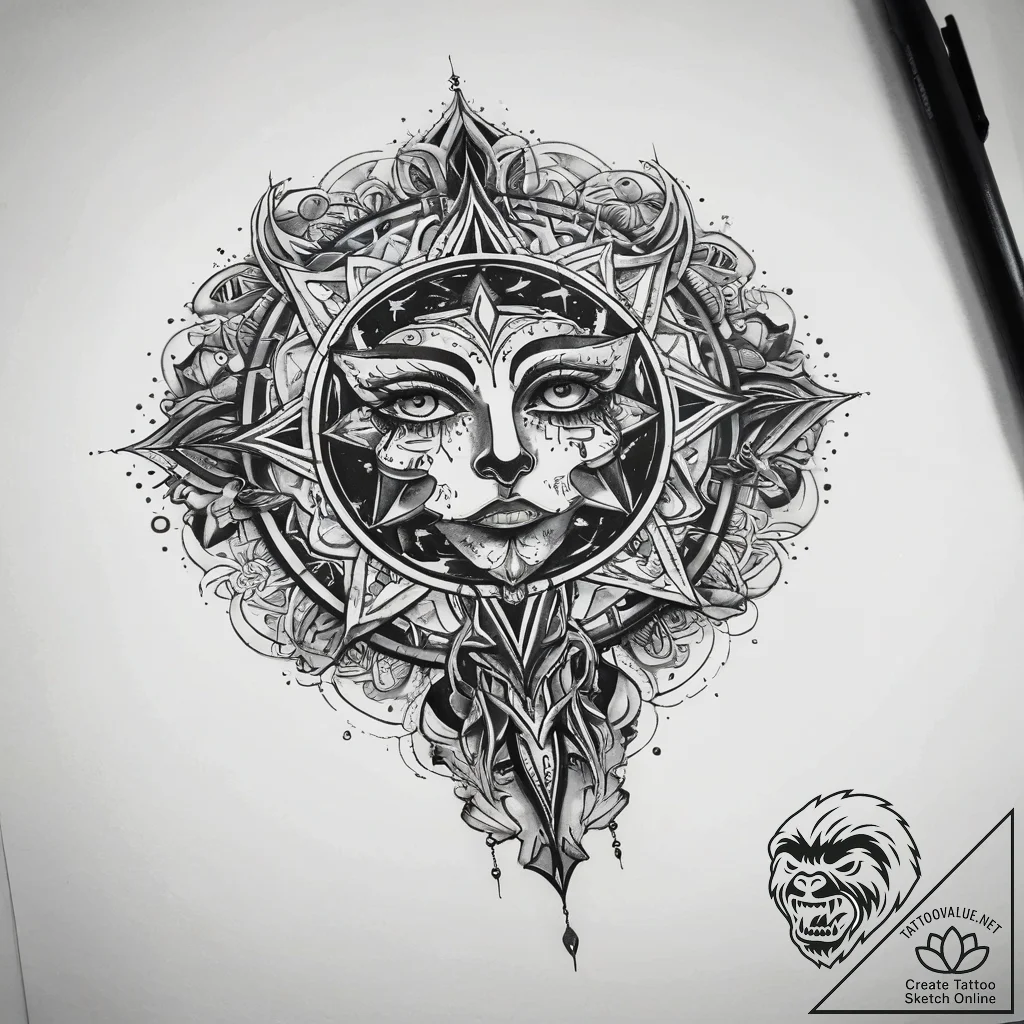 Tattoo sketch cosmic soul, tattoo sketch desi... - tattoo sketch (№1757805272_0, 13.09.2025 23:14) — tattoovalue.net