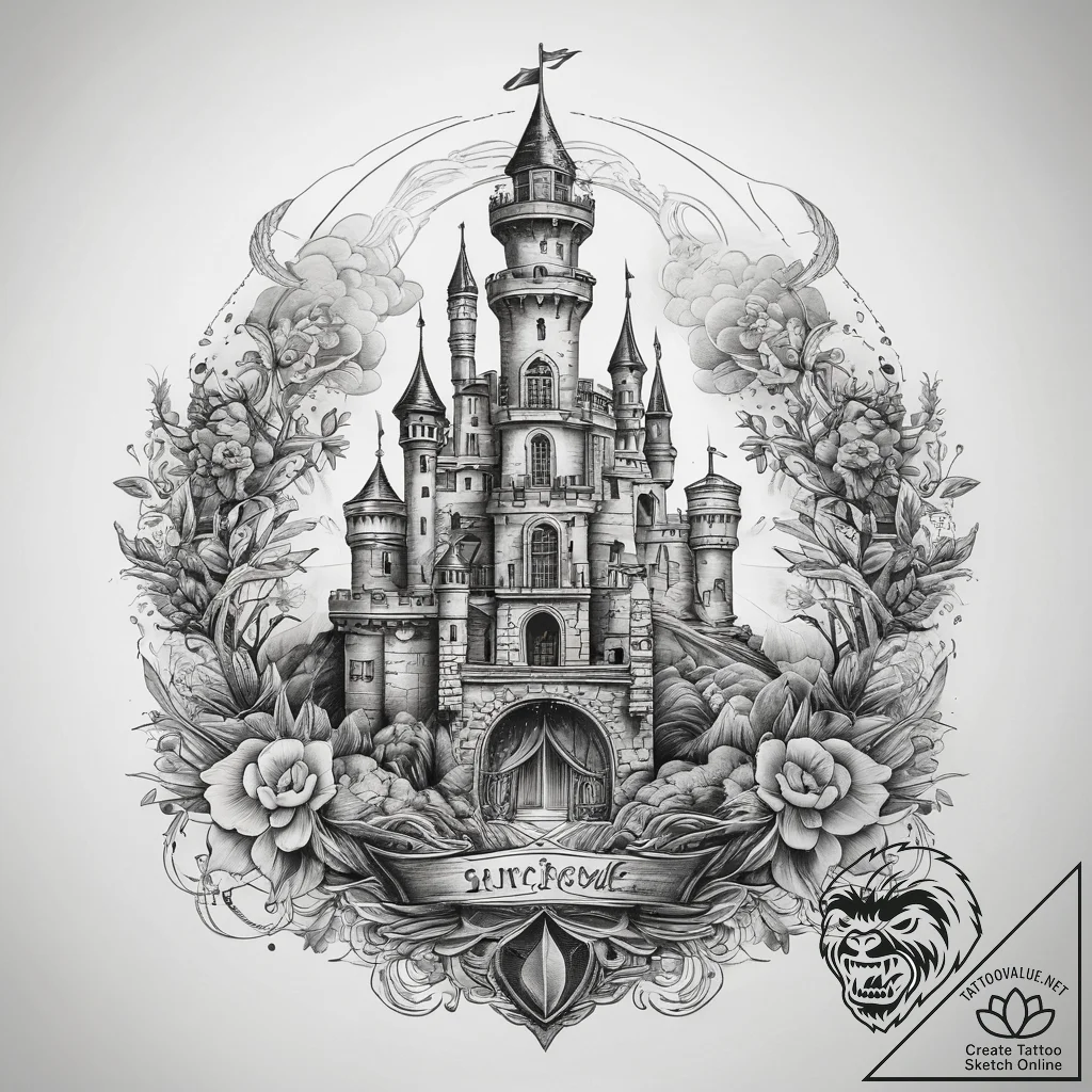 Tattoo sketch castle, concept art for tattoo,... - tattoo sketch (№1757807641_0, 13.09.2025 23:54) — tattoovalue.net
